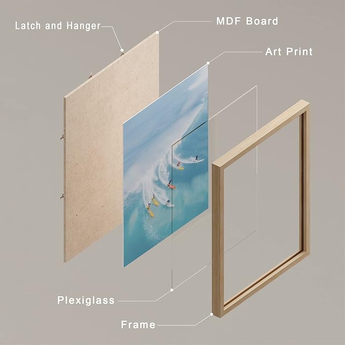 SIGNWIN Framed Ocean Nautical Landscape Wall Art, Set of 4 Surfing Surfboard Aerial View Wall Decor Prints, Nature Wilderness Wall Décor for Living Room, Bedroom - 12"x16" Natural