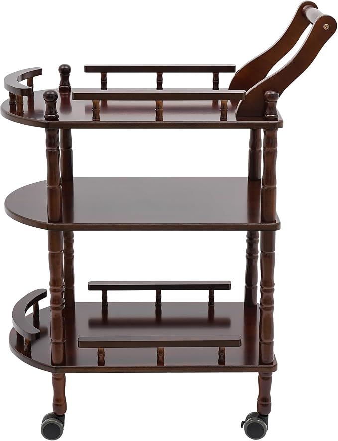3 Tier Rolling Cart, Midcentury Modern Mobile Bar Cart Trolley, Service Cart with Wheels, for Home, Bar, Beauty Shop