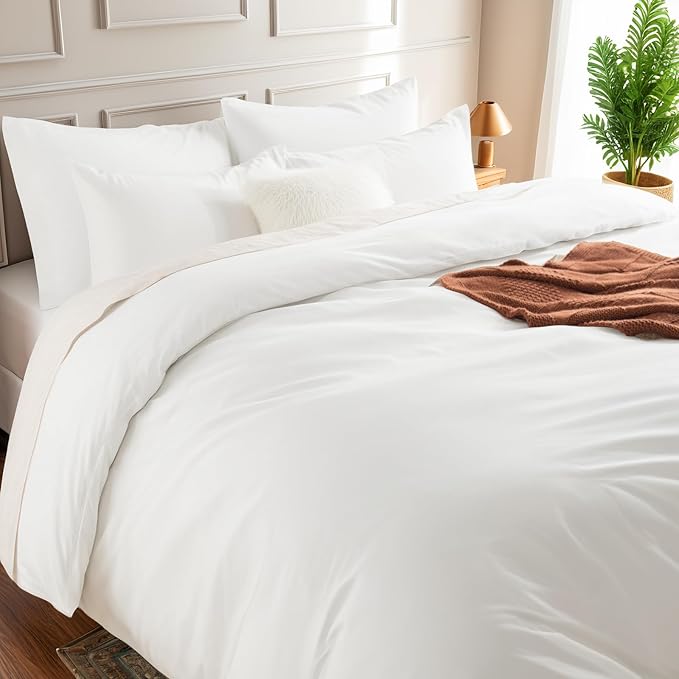 NEXHOME PRO Cotton Duvet Cover Kids Twin Size Linen Look White Organic Natural 100% Washed Cotton Duvet Cover Set 2 Pieces Bedding Set with Zipper Closure and Corner Ties, Breathable(No Comforter)