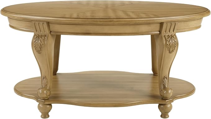 42'' Oval Wood Coffee Table for Living Room, Mid Century Farmhouse Round Coffee Tables for Apartment, Easy Assembly Traditional Coffee Table Centre Table Retro Cocktail Table, Antique Natural