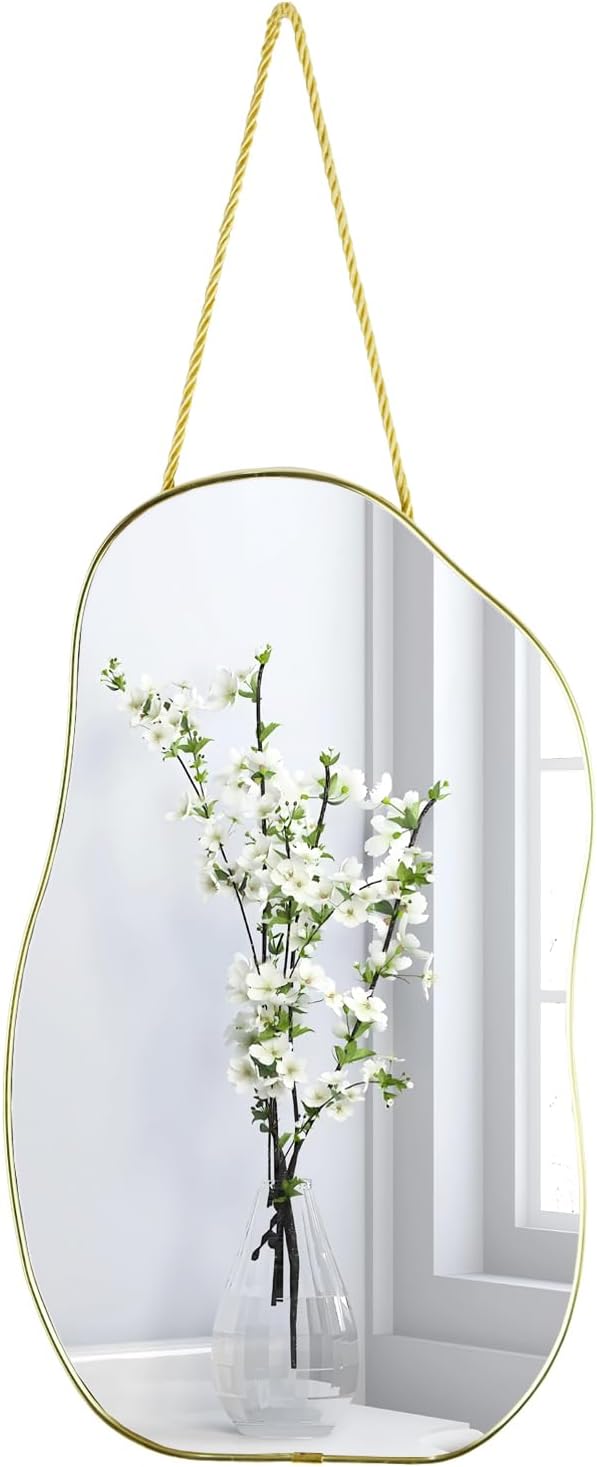 Irregular Wall Mirror, 15.6x9-inch Gold Wall-Mounted Asymmetrical Mirror, Suitable for Bathrooms, Hallways, and More (Gold)