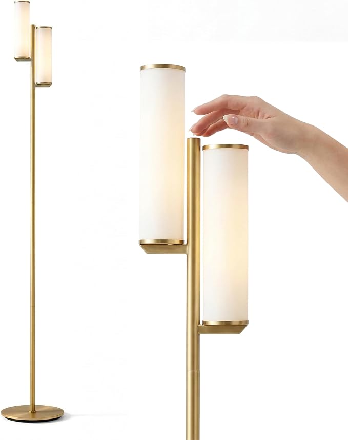 Brightech Gemini Dimmable Floor Lamp with Two Lights - Modern Tall Tree Lamp for Bedroom, Office, Living Room - Gold/Brass