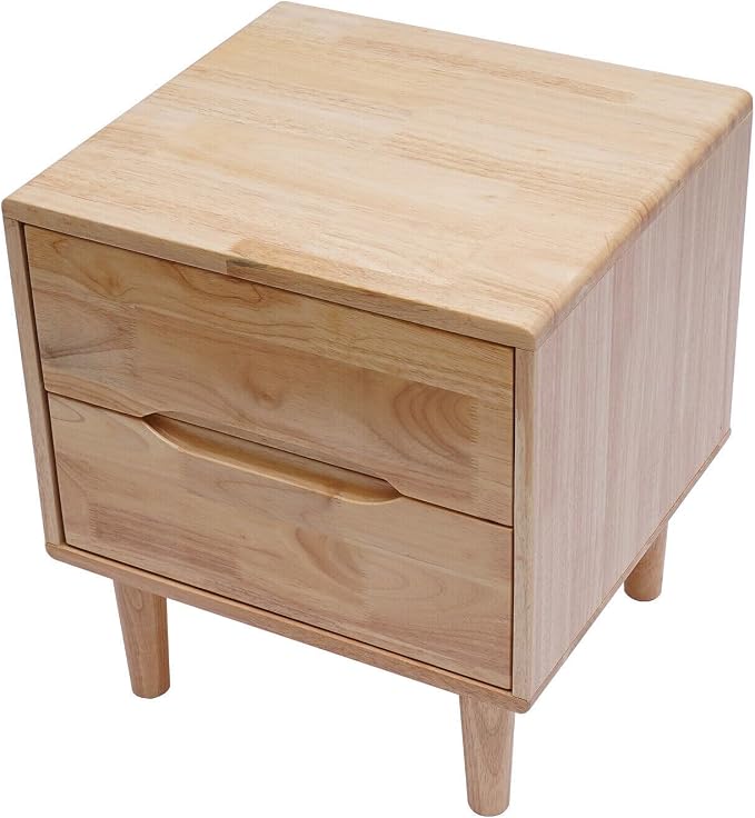 Nightstand Bedside Table with 2 Storage Drawers, Mid Century Modern Grooved Handle Wood Nightstand Side Table Bedroom Storage Drawer Bedside End Table