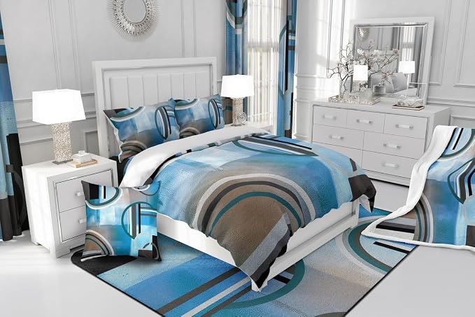Erosebridal Oil Painting Duvet Cover Full,Geometric Comforter Cover,Ombre Watercolor Bedding,Navy Blue Black Grey Bedding Set,Modern Abstract Tie Dye 3Pcs Quilt Cover Bedroom Decor Zipper& Ties