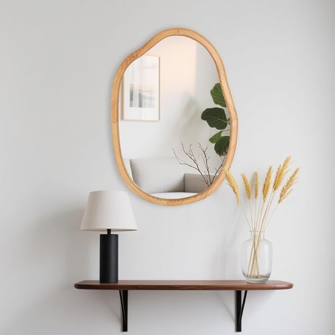 Irregular Wood Wall Mirror,22X32 Inch Asymmetrical Wavy Nature Decorative Farmhouse French Country Mirror for Bathroom, Living Room,Vanity, Nursery,Entryway