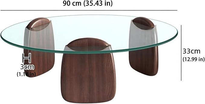 EASYSOUL Modern Round Coffee Table with Glass Top, 35.43" L x 35.43" W x 14.69" H, Circular Tea Tables for Living Room Home Office Industrial Cocktail Tables (Walunt-Clear Glass/35.43")