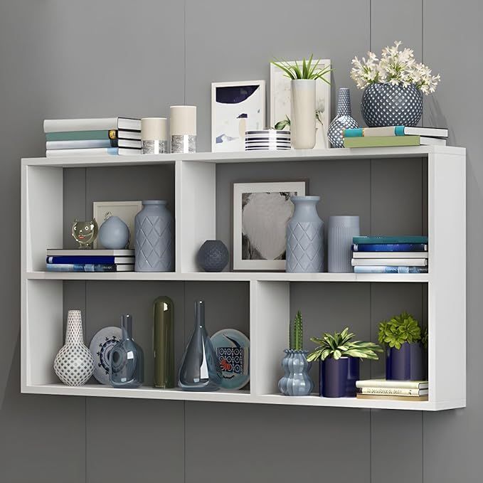RUNNUP Floating Wall Mount Bookcase Engineered Wood Book Shelf Decor Wall Shelf for Study Room Office Living Room, White 39.4" L x 9.4" W x 25.6" H