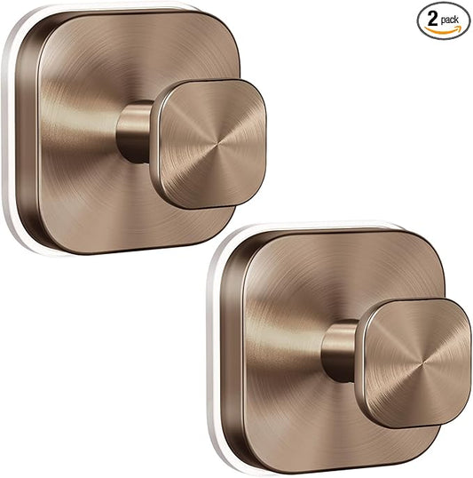 Suction Cup Hooks for Shower,Heavy Duty Shower Hooks for Bathroom Wall,Glass Windows,Smooth Doors to Hang Towels,Robes,Reusable Suction Cup Wreath Hanger for Christmas Wreaths-Champagne Bronze(2 Pack)