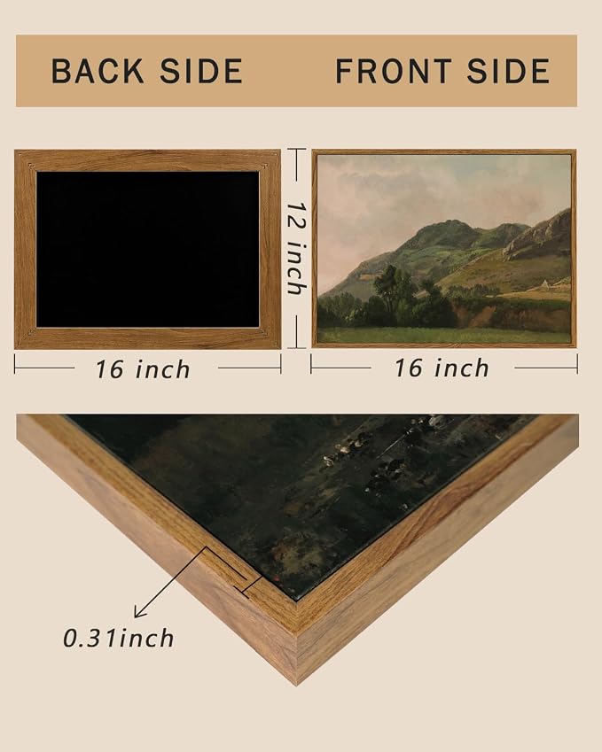 ARPEOTCY Vintage Framed Canvas Wall Art, 12x16 Inch Mountain Landscape Wall Art for Living Room Bedroom, Rustic Farmhouse Prints Picture, Retro Bathroom Decor Aesthetic