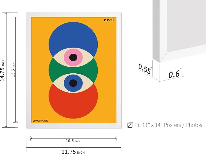Poster Master Bauhaus Poster - Abstract Eyes Print - Graphic Design Art - Eye Art - Geometric Art - Chic Boho Art - Mid Century Modern Art - Living Room or Bedroom Wall Decor - 11x14 White Framed
