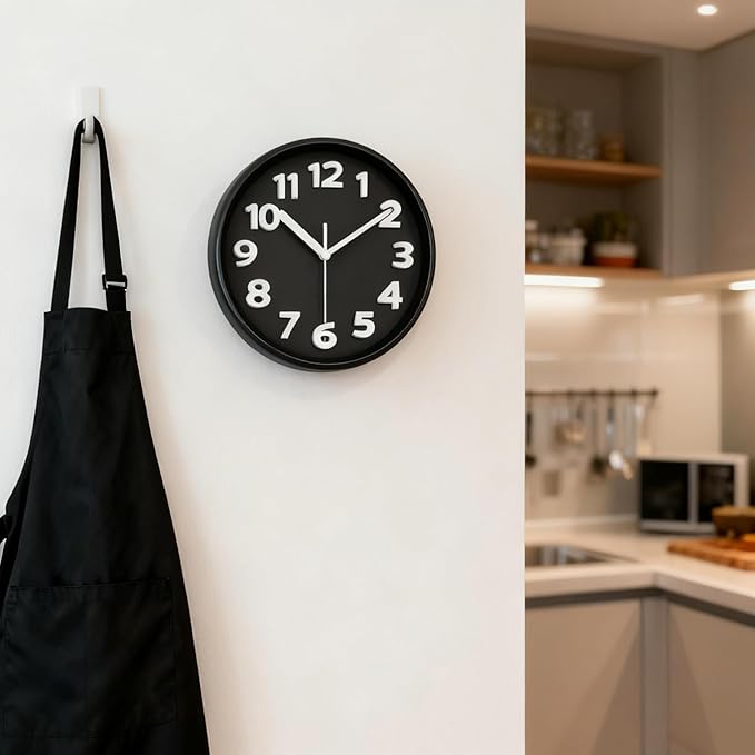 JENLYSTIME 8 Inch Black Modern Wall Clock – Silent Non-Ticking, Bold 3D Numbers, Precise Quartz Movement | Decorative Desk & Wall Clock with Stand for Home, Kitchen, Bedroom, or Office