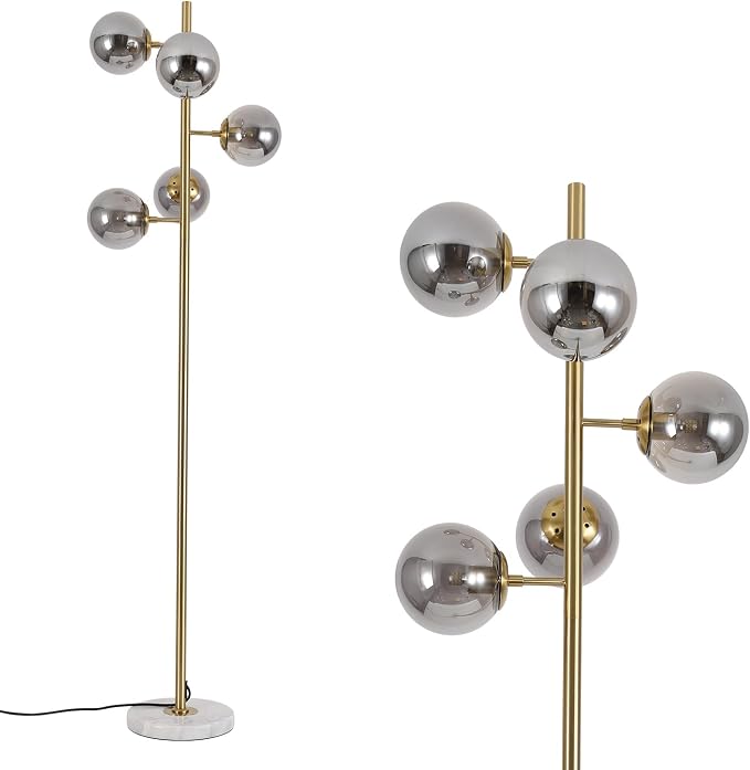 KCO Lighting Glass Globe Floor Lamp Mid Century Modern Standing Lamp Gold and Marble Floor Lamps Brass Reading Floor Lamp Bright Floor Light for Dark Rooms Living Room Bedroom
