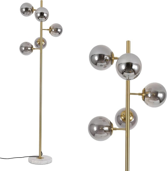 KCO Lighting Glass Globe Floor Lamp Mid Century Modern Standing Lamp Gold and Marble Floor Lamps Brass Reading Floor Lamp Bright Floor Light for Dark Rooms Living Room Bedroom