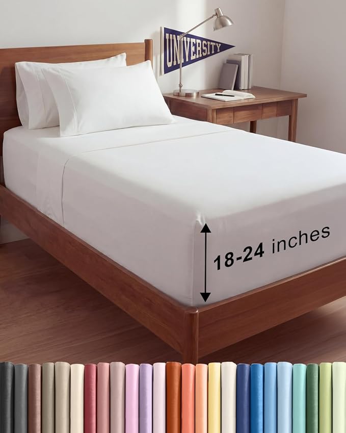 Extra Deep Twin XL Sheet Set - 4 Piece College Dorm Bed Sheets Set with Extra Deep Pockets - Ultra-Soft, Comfy & Breathable Bedding for Women, Men, Kids & Teens - Wrinkle Free & Fade Resistant - White
