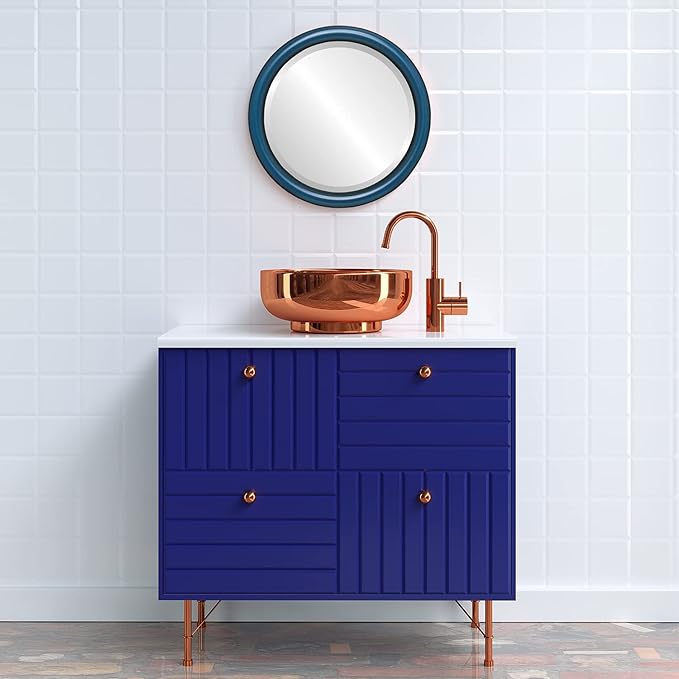 OVALCREST Round Wooden Beveled Wall Mirror for Home Decor, Bathroom, Vanity, Bedroom, Living Room, Hallway - Royal Blue - 26x26 Outside Dimensions