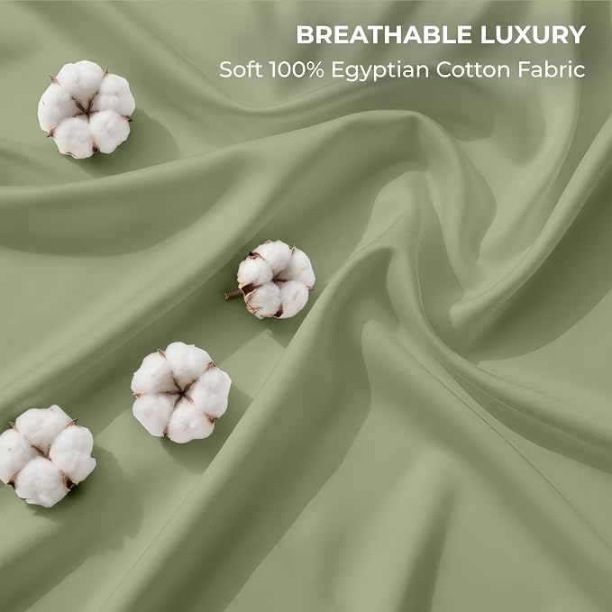 SGI bedding 100% Egyptian Cotton Sheets Twin Size – 600 Thread Count Sheets Set, Soft, Cooling, 15" Deep Pocket, Luxury Hotel Bedding, Breathable, Durable - Moss