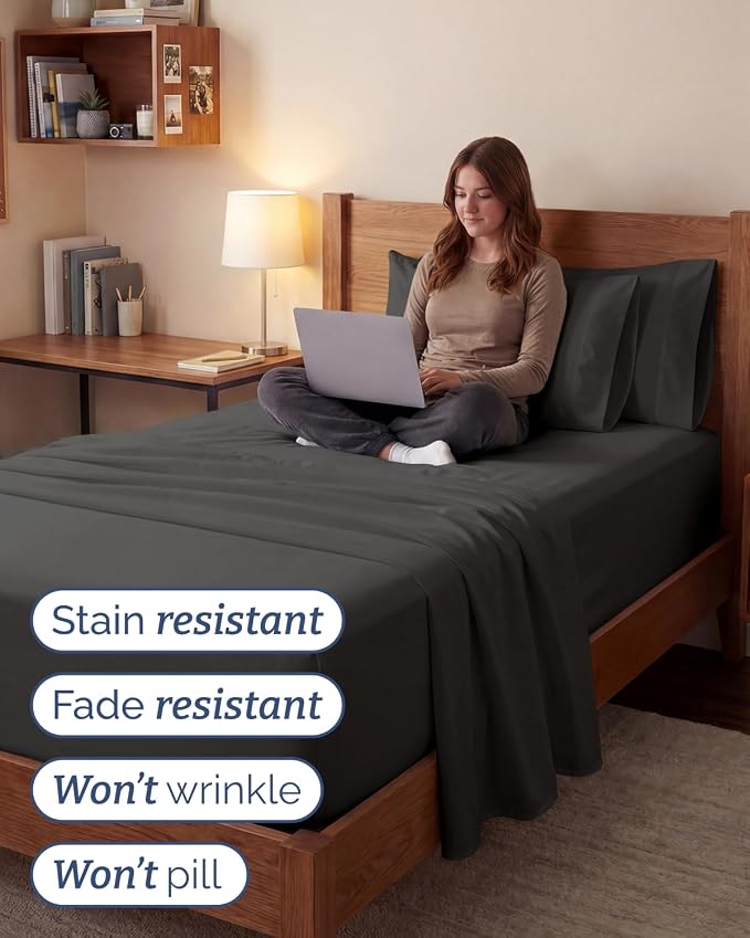 Extra Deep Twin XL Sheet Set - 4 Piece College Dorm Bed Sheets Set with Extra Deep Pockets - Ultra-Soft, Comfy & Breathable Bedding for Women, Men, Kids & Teens - Wrinkle & Fade Resistant - Charcoal
