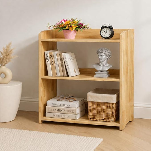Bookcase by Natural Wood, Wooden 3 Tier Bookshelf, Small Wood Bookcase Storage Shelf, Open Shelf Organizer for Bedroom, Living Room and Office.
