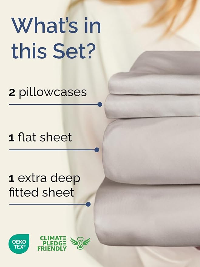 Extra Deep Twin Sheet Set - 4 Piece Breathable and Cooling Sheets - Hotel Luxury Bedding for Women, Men, Kids & Teens - Easy & Secure Fit - Soft, Wrinkle Free & Comfy - Extra Deep Pockets - Light Grey
