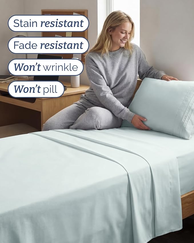 Twin XL Size 3 Piece Sheet Set - Comfy Breathable & Cooling Sheets - Hotel Luxury Bed Sheets for Women & Men - Deep Pockets, Easy-Fit, Soft and Wrinkle Free Sheets - Ice Blue Oeko-Tex Bed Sheet Set