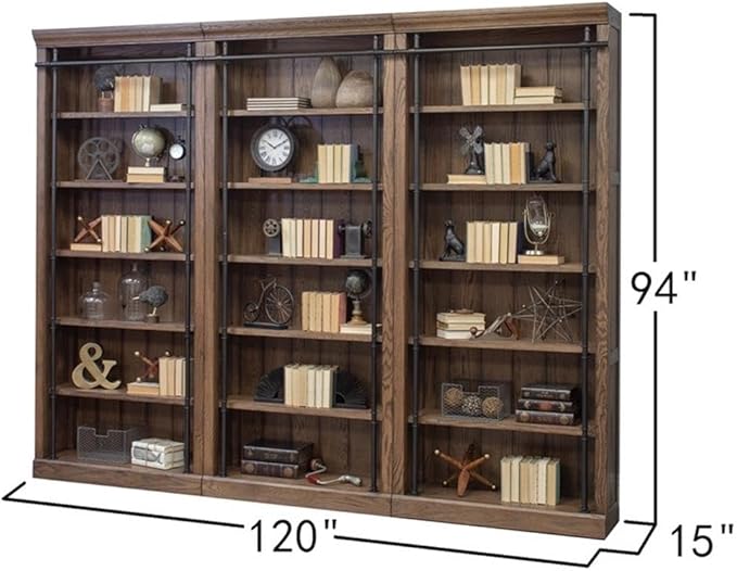 Martin Furniture 120" Traditional Wood Bookcase Wall with Ladder in Brown
