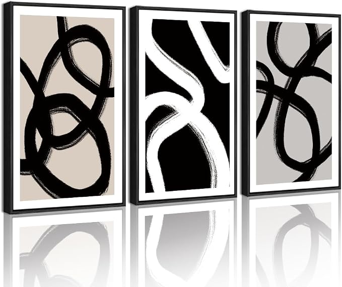 Drsoum Black Abstract Framed Wall Art Decor Duotone Minimal Dark Brush Stroke Prints Shapes Illustrations Modern Art Decorative Ready To Hang - 11x14in Black Framed