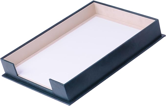 Handmade Leather Single Paper Tray – Luxury Leather Valet Tray & Desk Organizer Tray – Office Desk Accessories, Mail Organizer & Document Holder with Velvet Interior (Green)