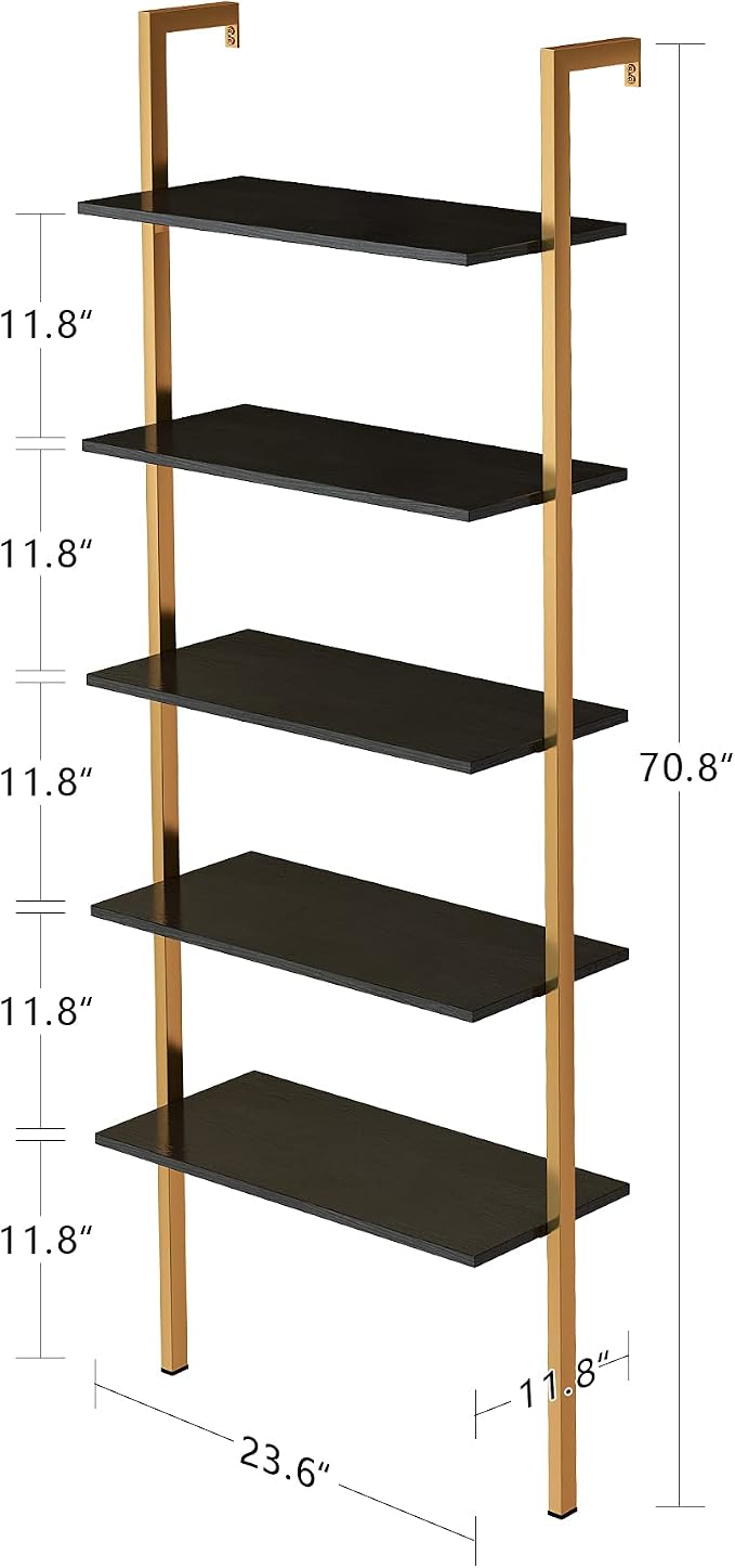 Modern Trapezoid Open Shelving Unit - 5-Tier, Wall-Mounted, High-Strength MDF & Metal