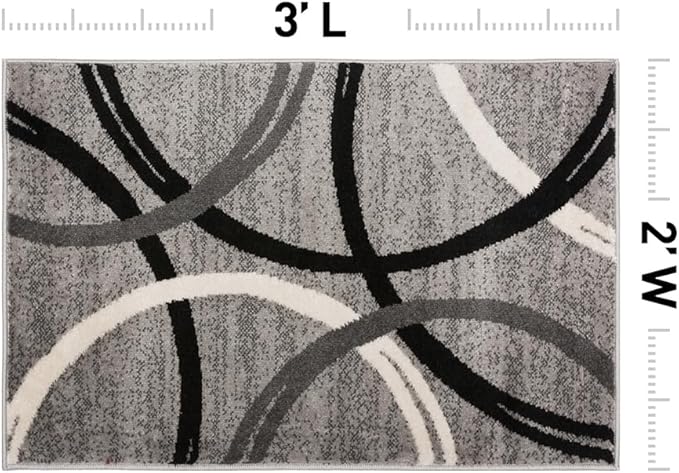Rugshop Wavy Circles Design Accent Rug, Carpet with Jute Backing for Entryway or Bathroom, Gray, 2' x 3'