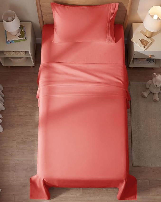 Twin Size 3 Piece Sheet Set - Comfy Breathable & Cooling Sheets - Hotel Luxury Bed Sheets for Women & Men - Deep Pockets, Easy-Fit, Extra Soft and Wrinkle Free Sheets - Coral Oeko-Tex Bed Sheet Set