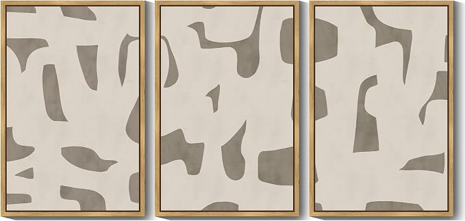 KUVIOKE Bohemain Abstract Framed Wall Art Brown Mid-Century Duotone Minimal Dark Brush Stroke Neutral Modern Minimalist Painting Decorative Artwork 24x36in (Natural Framed)