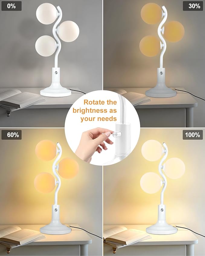 Lightdot Mid Century Globe Table Lamp Dimmable Modern 3 Lights White Desk Lamp 3000K Warmwhite Bedside Table Lamp for Bedroom Living Room Study Room(G9 Bulbs Included)