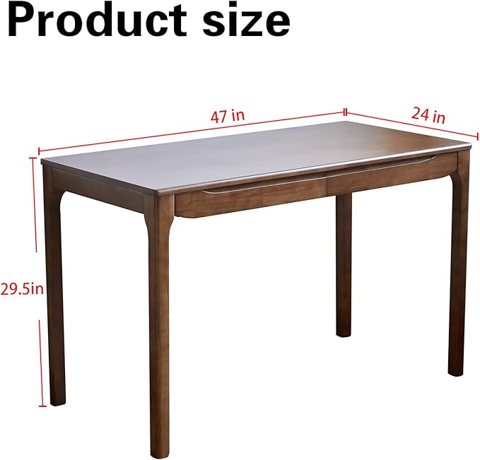47"x24" Solid Wood Desk with Drawers,Wood Writing Desk for Small Spaces, Home Office Desks for Work, Gaming Study PC Desk for Bedroom, Student Computer Desks(Walnut, 47 inch)