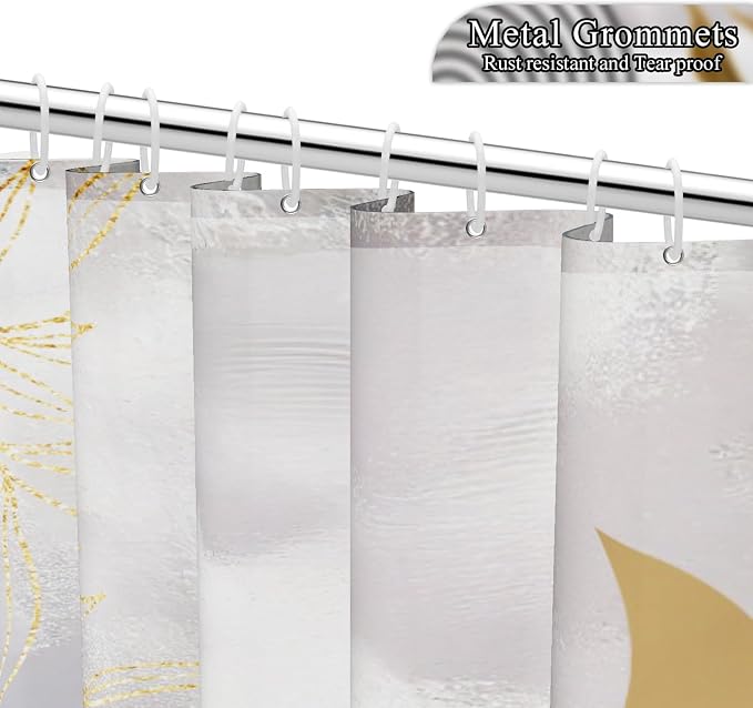 Mid Century Boho Shower Curtain Abstract Modern Minimalist Geometric Arch Bathroom Curtain Gold Leaves Aesthetic Waterproof Bath Decor Polyester Fabric with Hooks 72x84 inch
