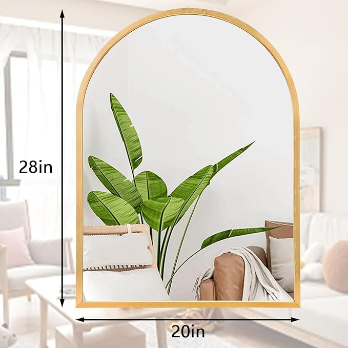 Arched Wall-Mounted Mirror Gold Arch Mirror Aluminum Alloy Frame Bathroom Mirror for Vanity Living Room, Bedroom, and Entryway 28"x20"
