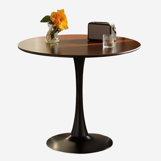 Round Dining Table,24 Inch Tulip Table with Wood Top and Sturdy Metal Pedestal,Mid-Century Leisure Table for Small Space Kitchen Dining Room Living Room,20-Min Easy Assembly