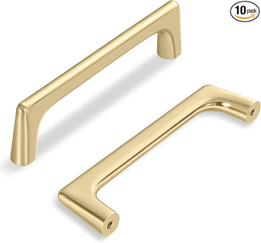 Lardmon 10 Pack Brushed Gold Modern Cabinet Pulls 3.75 Inch(96mm) Hole Center Timeless Drawer Pulls Vanity Pulls Classic Solid Kitchen Cabinet Handles Hardware for Dresser