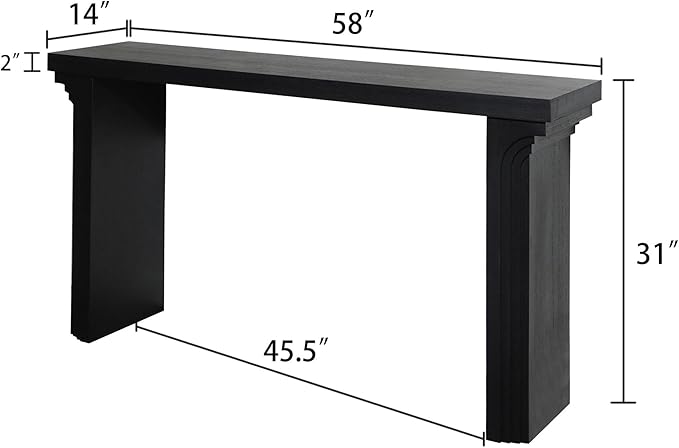Wood Console Table, 58" Modern Minimalist Long Sofa Table Behind Couch with Uniquely Curved Legs and Engineered Wood Finish for Hallway Entryway Living Room Entrance, Black