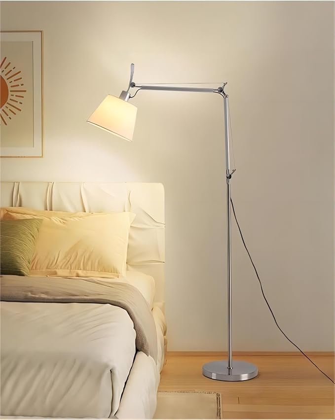 LIGHTLAND Modern Nordic Medieval ins Wind Cloth Cover Floor lamp Living Room Bedroom Study Table Double Rocker arm Adjustable Fishing Light - Small