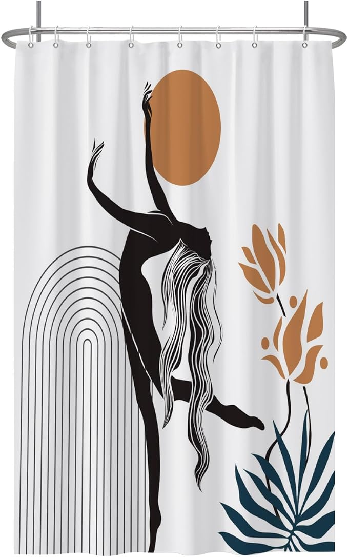 Baocicco Boho Shower Curtain Sun in The Woman's Hands Modern Geometric Watercolor Plants Shower Curtains Decorative for Bathroom Waterproof Fabric Shower Curtain with Hooks 48x72 Inches