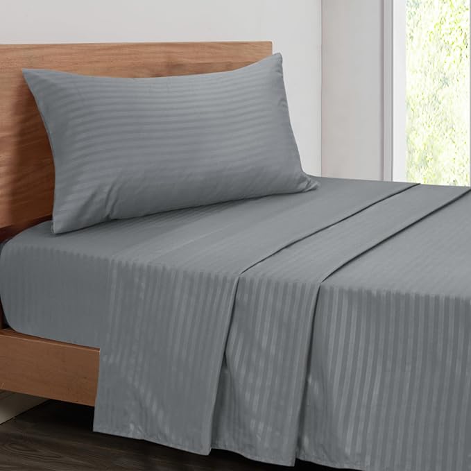 Mejoroom Striped Twin Sheet Set - Hotel Collection Twin Sheets - Bedding Sheets & Pillowcases with Deep Pocket Fitted Sheet, Breathable, Wrinkle & Fade Resistant - 3 Piece (Gray)