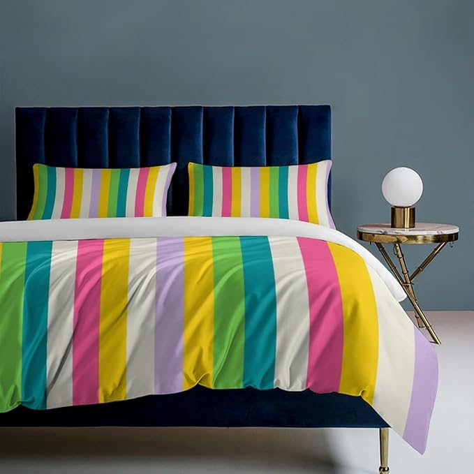 Rainbow Duvet Cover Set, Rainbow Lines Pattern Spectrum of Colors Abstract Art Decorative，Aesthetic Abstract Art Bedding 3 Piece (1 Duvet Cover 102"x90" + 2 Pillow Sham 20"x30")