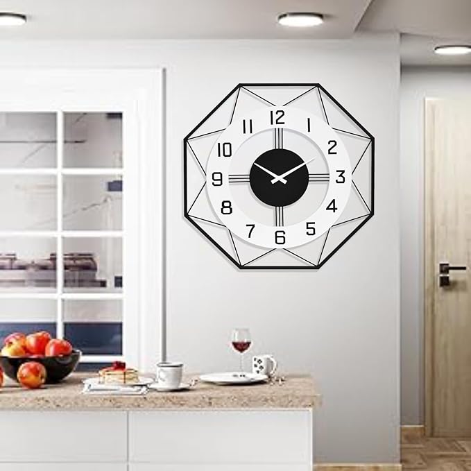 Modern Look Wall Clock – Large Decorative Silent Clock for Living Room Decor, 24 Inch Geometric Design with Numbers Huge Clock