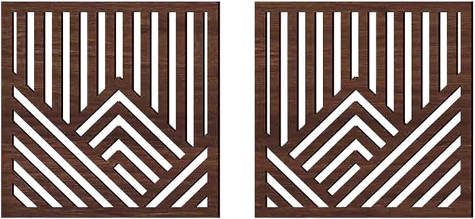 2Pcs Geometric Wood Wall Art Boho Abstract Wall Decor Wood Abstract Wall Panels for Bedroom Home Office Decoration, Walnut Color