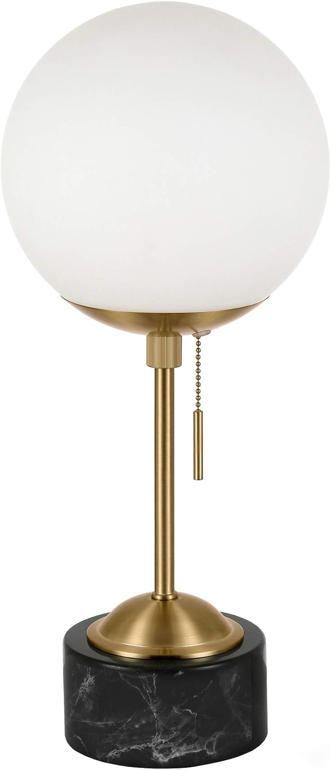 Reagan 17.75" Tall Table Lamp with Glass Shade in Brass/ Black Marble/White Milk