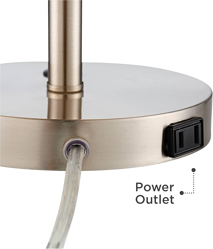 360 Lighting Heyburn Modern Accent Table Lamp with Hotel Style USB and AC Power Outlet in Base 20" High Brushed Nickel Off White Cylinder Shade for Living Room Desk Bedroom House Bedside