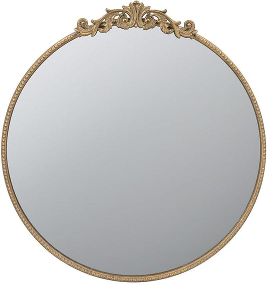 Maykoosh 32 Inch Old World Charm Round Wall Mirror, Gold Metal Frame, Baroque Design