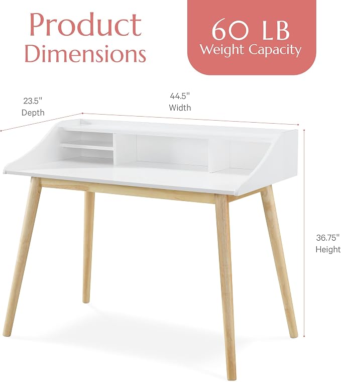 Alton Writing Computer Desk with Shelves, Retro Laptop Workstation for Home Office, Bedroom or Small Spaces