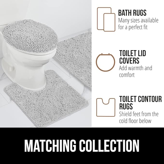 GORILLA GRIP Bath Rug Mat 42x24, Soft Absorbent Chenille, Quick Dry Microfiber Mats, Rubber Backing Washable Shower Floor Rugs, Bathmat Runner, US Designed Bathroom Home Decor Accessories Light Gray