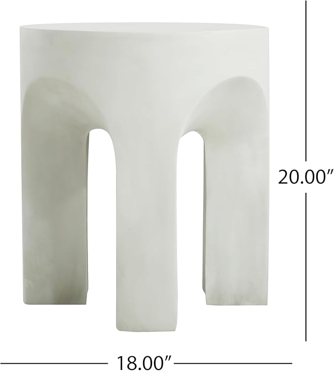 ø18'' Faux Concrete Cement Round Side Table End Table, Modern Contemporary Minimalist Style, MGO Material for Indoor & Outdoor, No Assembly, Antique White